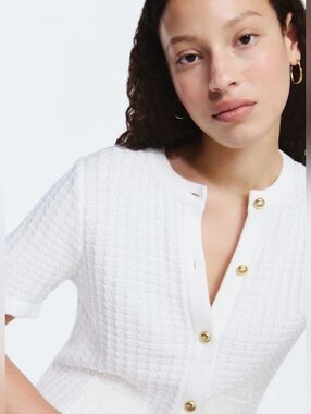 Free Assembly Cream Cotton Cardigan Short Sleeve Ruffle Knit S NWT